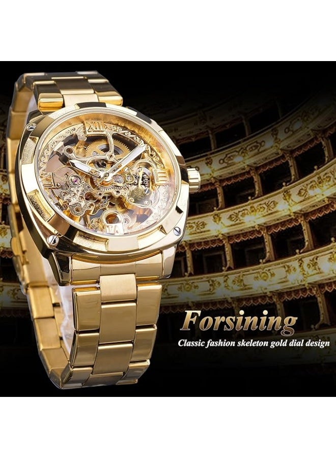 FORSINING Vintage Luxury Men's Automatic Mechanical Watch, All Gold Skeletonized Floral Design, Designer Men's Watch - Image 4